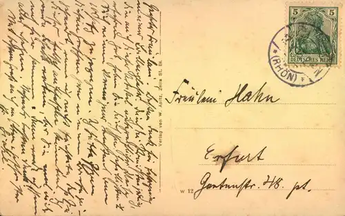 BERMBACH (RHÖN), 1915, Pfarrhaus und Kirche, gelaufen, leichte Stempelspuren