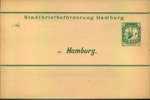 2 Pfg. Streifband, Stadtbriefbeförderung HAMBURG, ungebraucht