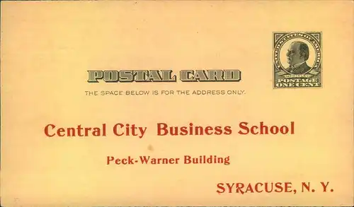 Stationery card for ""Central City Business School, Syracuse""