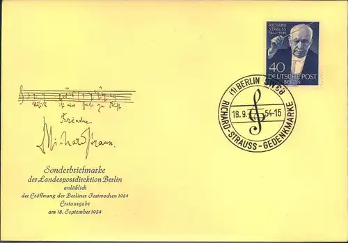 1954, Berlin Mi-Nr. 124, RICHARD STRAUSS, amtlicher FDC, BERLIN SW 68