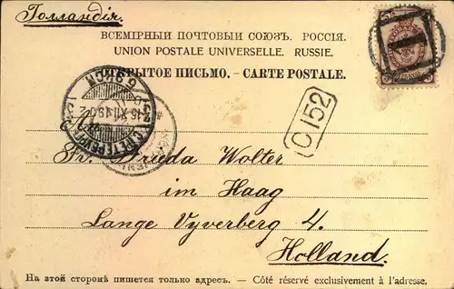 TYPES RUSSE (Troika), sent with St. Petersburg numeral ""1"" to Holland 1902