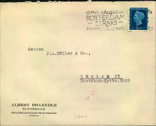 1947, Auslandsbrief mit Transorma-Codierung ""DQ"" - Postautomation