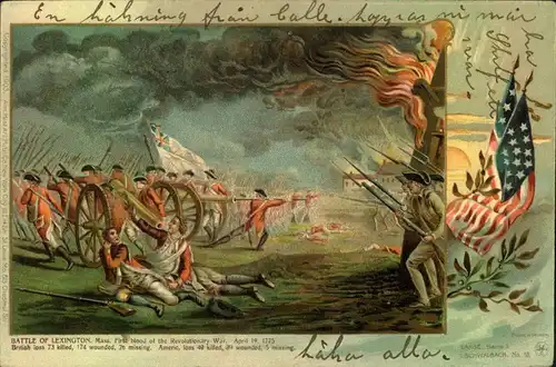 1905, picture postcard ""BATTLE OF LEXINGTON"" from Schenetady without stamp.
