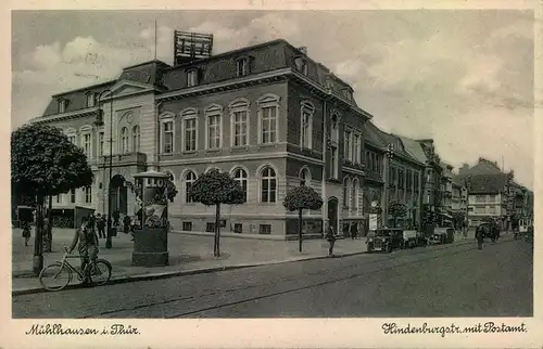 MÜHLHAUSEN IN THÜRINGEN, Hindenburgstrasse mit Postamt, gelaufen 1940