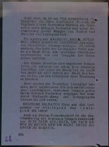 1941, Flugblatt verteilt von der Deutschen Wehrmacht ""Auf Nimmerwiedersehen Leningrad!""