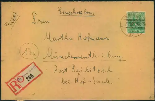 1948, Einschreiben mit Not-R-Zettel ""(20) Düsseldorf 17"" mit 84 Pfg. Bandaufdruck. Rs. Öffnungsmängel.