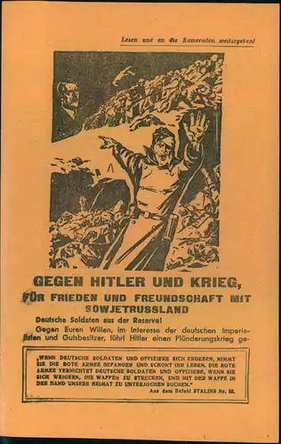 Ca. 1943, sovjet leaflet ""Gegen Hitler und Krieg""