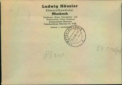 1948, Einschreiben mit 84 Pfg. Netzaufdruck ab MIESBACH 24.6.48