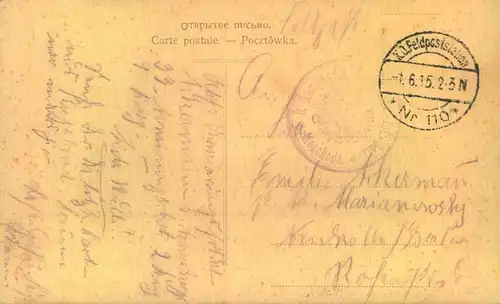 1915, GOSTNYN , Ul. Zychlinska, sent by German Feldpost