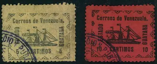 1903, 5 and 10 Centimos Local stamps for Guayana (Scott 1,2)