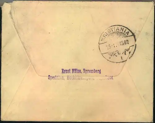 1902, Auslandsbrief ab SPREMBERG 22.11.02 mit sehr später MiF 10 Pfg. Krone/Adler und zweimal 10 Pfg. Germania ""Deutsch