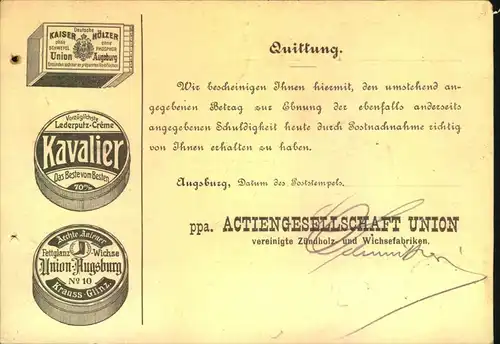 1909, dekorative Nachnahmekarte mit Werbung rückseitig. Zwei Nadellöcher.