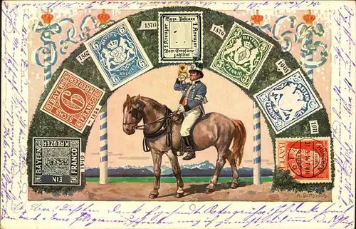 1912, 5 Pfg. Privatganzsachenkarte Ludwig III mit umseitiger Abbildung der bayerischen Briefmarken ab den Quadratausgabe