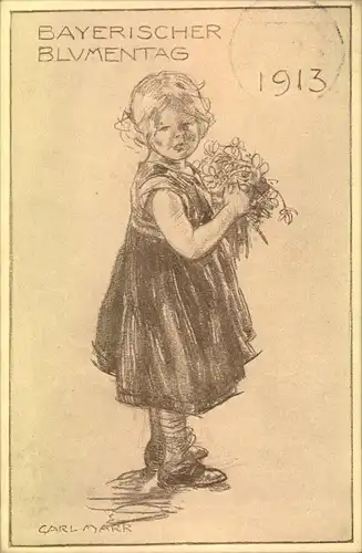 1913, Privatpostkarte BAYERISCHEER BLUMENTAG blanko gestempelt AUGSBURG.