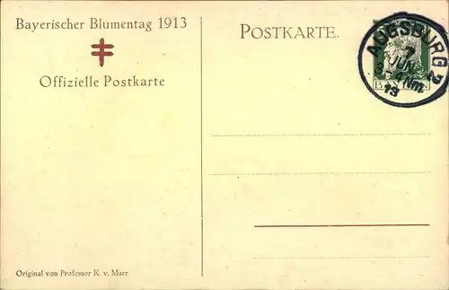 1913, Privatpostkarte BAYERISCHEER BLUMENTAG blanko gestempelt AUGSBURG.