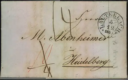 1850, LAUTERBACH, Faltbrief nach Heidelberg.