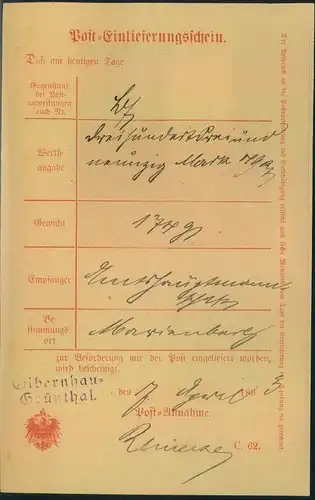 1893, OLBERNHAU-GRÜNTHAL auf Postschein