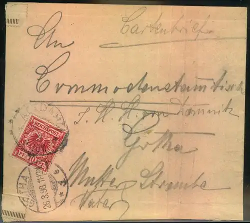 1898, selbst gebastelter Umschlag mit Kaiser-Bildnis ab Gotha.