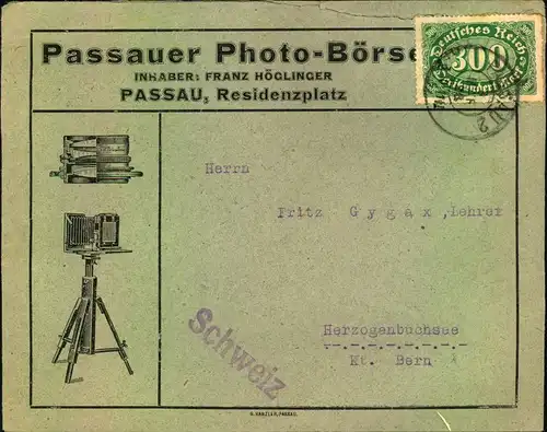1923, Auslandsdrucksache mit 300 M EF ab PASSAU, Reklame ""Passauer Photo-Börse""