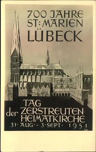 1951, 10 Pfg. Marienkirche auf Sonderkarte mit SSt ab LÜBECK.