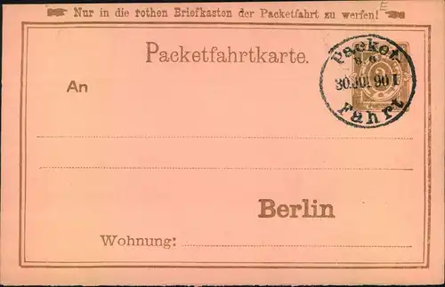 1890, 2 Pfg. PACKETFAHRT Ganzsachenkarte mit rückseitiger Werbung für Brennspiritus.