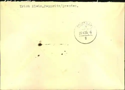 1955, Gedenkstättenblock mit Zusatzfrankatur auf R-Brief ab DRESDEN N 56