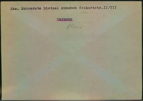 1945, früher Ortsbrief MÜNCHEN 19 p 12.7.45 ""Gebühr bezahlt"" an die Dornier-Werke. Flugzeuge, Aviation