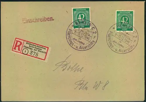 1946, überfrankiertes Sammlereinschreiben mit Sonderstempel und -R-Zettel der Ausstellung. Ankunftsstempel BERLIN W8 rüc