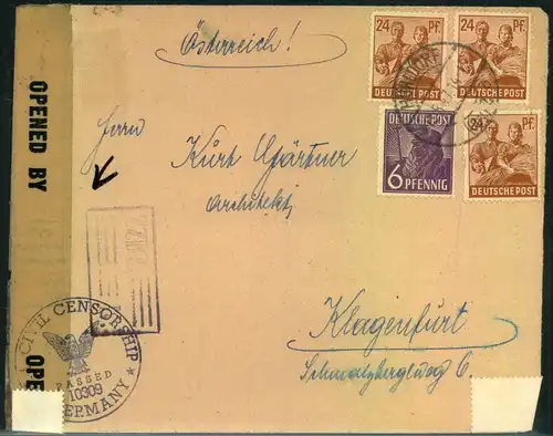 1947, Brief mit AS Frankatur MÜÜHLDORF/INN nach Österreich mit seltener Zensur ""ZZBZ""