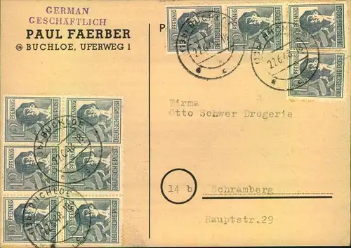 1948, Zehnfachkarte ab BUCHLOE
