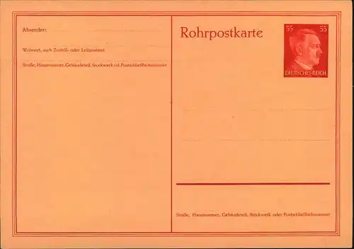 ungebrauchte 55 Pfg. Rohrpostkarte mit Hitler Wertstempel.