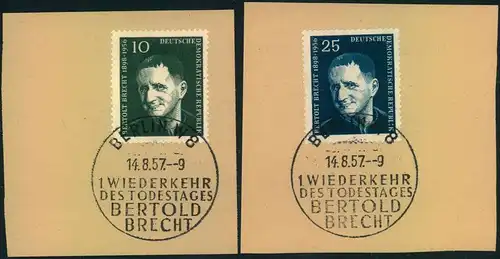 1957, 1. Todestag von Bertolt Brecht, Briefstücke mit dem falschen ESSt ""BERTOLD""