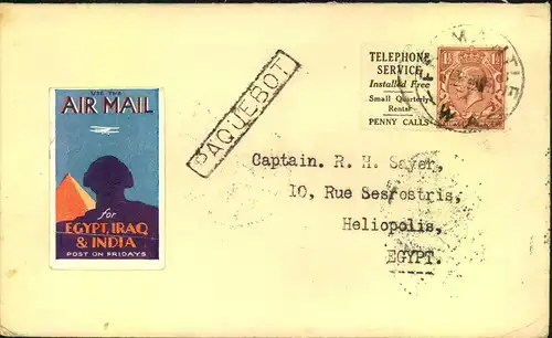 1931, ship letter franked with better se-tenant from FREEMANTLE, Austarlia with boxed ""PAQUETBOT"" via Sidney to Heliop