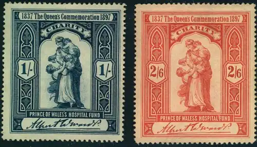 1897, AUSTRALIA, charity stamps for the PRICESS of WALES HOSPITAL FUND 1/- and 2/6