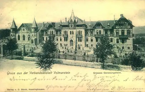 Volmarstein - Verbandsanstalt, 1901, Grosses Genesungsheim, gel. nach Schalksmühle, Verl. v. C. Stock, Hasslinghausen