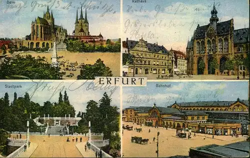 ERFURT ca. 1930, Dom, Rathaus, Stadtpark, Bahnhof, gelaufen, Zug 501