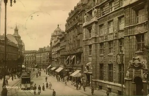 CHEMNITZ 1926, Johannisplatz, Commerz- und Privatbank, Straßenbahn