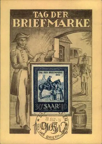 1952, 15 Fr. ""Tag der briefmarke"" auf Sonderkarte mit IMOSA Ersttagssonderstempel.