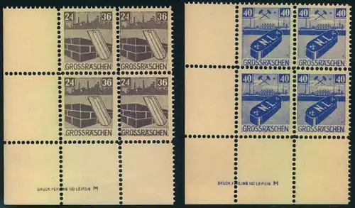 1945, Lokalausgabe GROSSRÄSCHEN im postfrischen Viererblock mit Druckvermerk