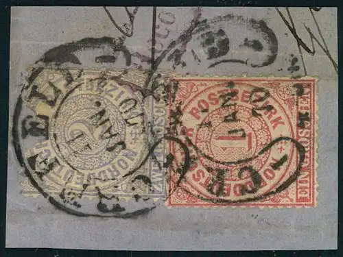 1870, CREFELD, bessereer Hufeisenstempel auf Briefstück mit 1 und 2 Groschen NDP