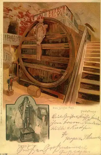 1901, HEIDELBERG; Das große Faß, Zwerg Perkeo, Künstlerpostkarte No 6147, von C. Münch, Kunstanstalt Lautz&Isenbeck, Dar