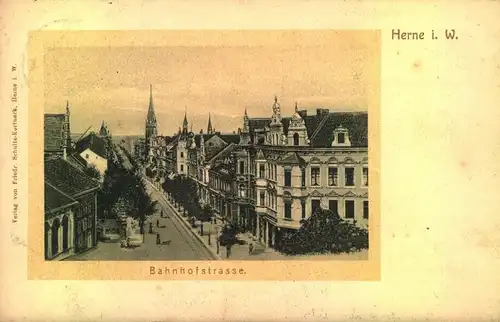 1913, HERNE i. W; Bahnhofstrasse, Verlag von Friedr. Schulte-Kurtnack, gelaufen