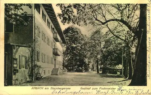 1920, AMBACH am Starnbergersee, Gasthof zum Fischermeister, Restaurant, Speisen, gelaufen