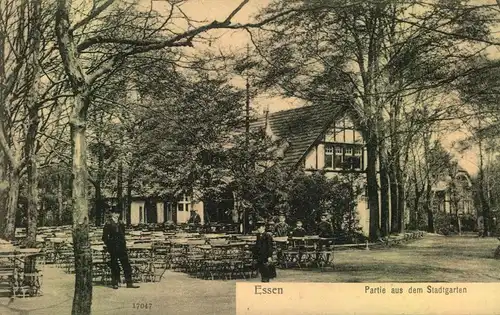 1900, ESSEN, Partie aus dem Stadtgarten, Gartenlokal, Restaurant, gelaufen