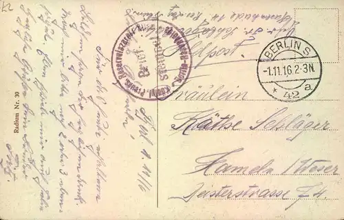 1916, BERLIN, Potsdamer Platz, Straßenbahn, Bus, Pferdewagen, Radium Nr. 30, gelaufen, Gebrauchsspuren