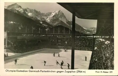 1953, Garmisch-Patenkirchen, Intern. Winterspiele, Olympia Eisstadion, Phot. H. Huber 279, gelaufen,