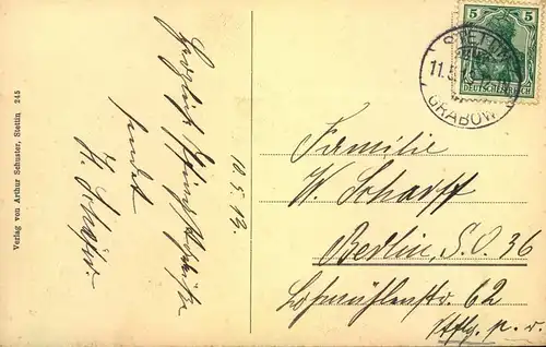 1913 STETTIN - GRABOW, Felderhoff-Brunnen, Pferd, Wasser, Verl. v. Arthur Schuster 245, gelaufen
