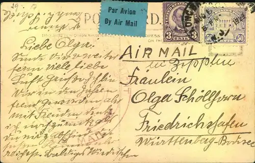 1929, airmail card from ""ROUND THE WORLD FLIGHT"", Friedrichshafen arrival mark.