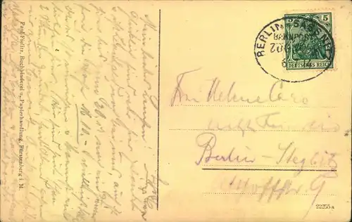 1914, Postkarte, 5 Pfg. Germania Bahnpost BERLIN - SASSNITZ