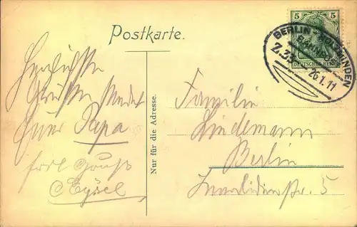 1911, Postkarte, 5 Pfg. Germania Bahnpost BERLIN - HOLZMINDEN